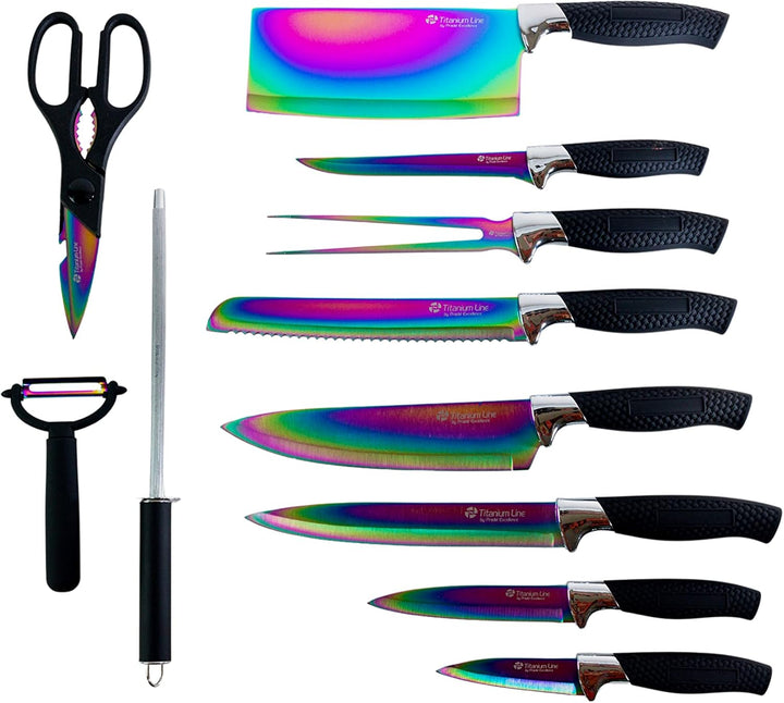 Pradel Excellence - PCOT001004 Messerkoffer, 12-teilig, Edelstahlklingen, Titanbeschichtung, Griffe