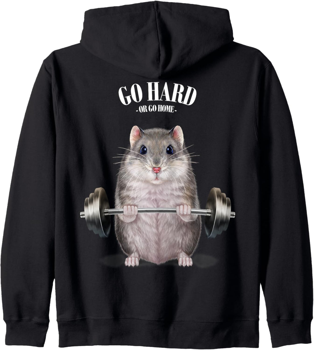 Zwerghamster, der Gewichte im Fitnessstudio hebt Kapuzenjacke