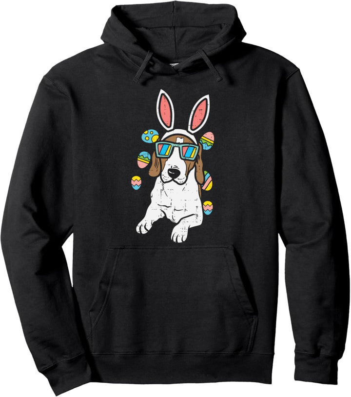 Beagle Bunny Ears Glasses Eggs Cute Easter Dog Owner Lover Pullover Hoodie