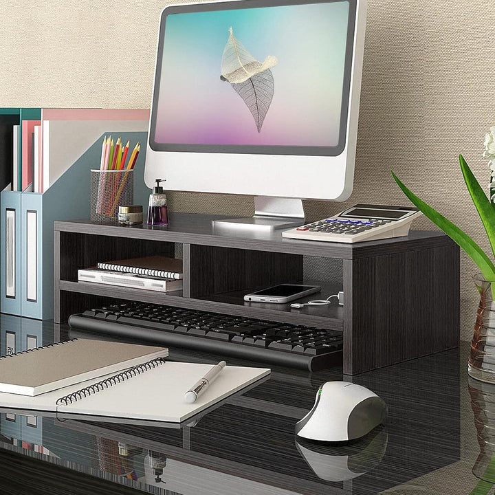 Holz Laptopständer 2-stufiger Laptopständer & Monitorständer mit Ablagefach, ergonomische Monitorerh