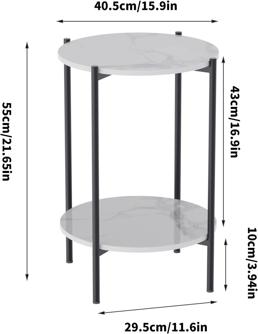 FATIVO Marmor Couchtisch Beistelltisch Sofatisch: 2 Ablagen Beistelltisch rund Nachttisch fürs Wohnz