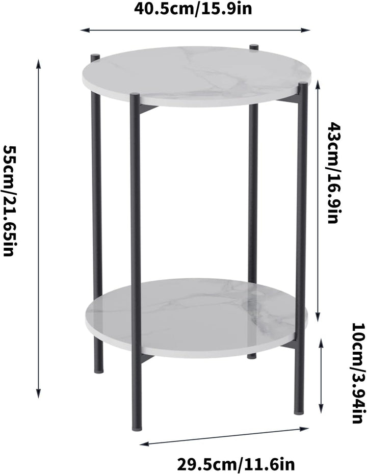 FATIVO Marmor Couchtisch Beistelltisch Sofatisch: 2 Ablagen Beistelltisch rund Nachttisch fürs Wohnz