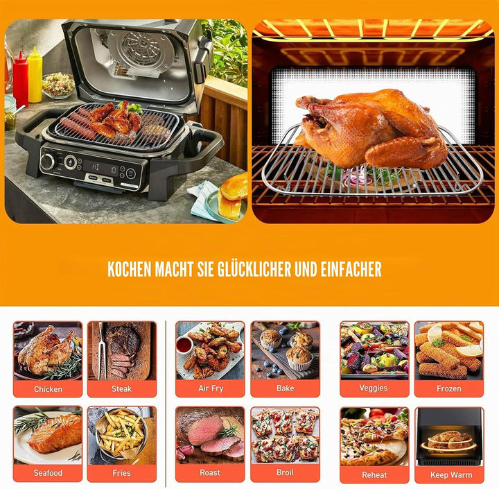 GXF Edelstahl-Grillrost, 12,6×8,7 Zoll Flex Flame Combi Zubehör Outdoor Indoor Grillgestell für Ninj