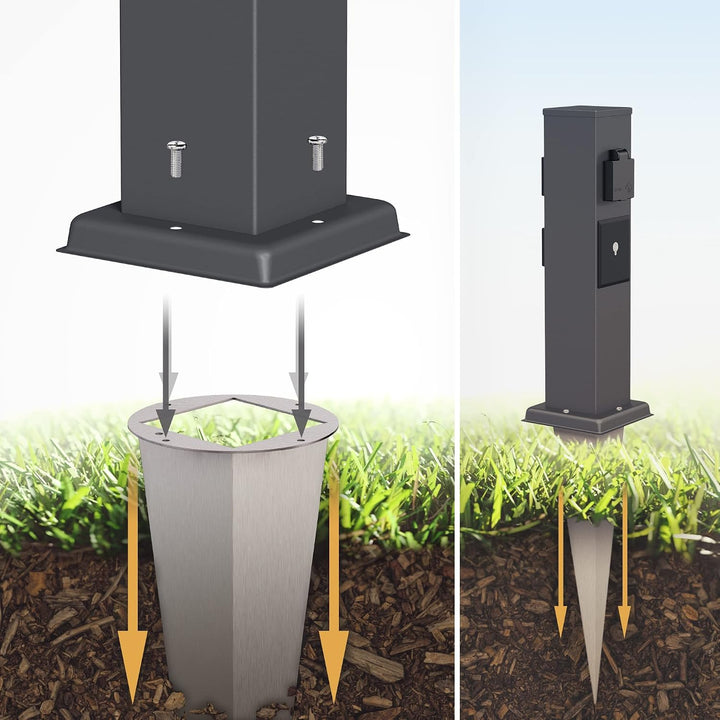 ledscom.de Garten-Steckdosen-Säule Polly mit Erdspiess und 2m Kabel für aussen, IP44, 3-Fach, Smart