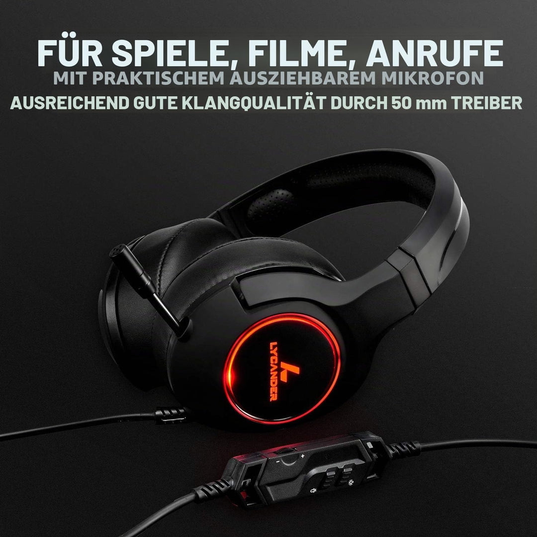 LYCANDER Gaming-Headset mit Mikrofon und LED-Licht, 3,5 mm Eingang, für PC, PS4, Xbox One, Nintendo