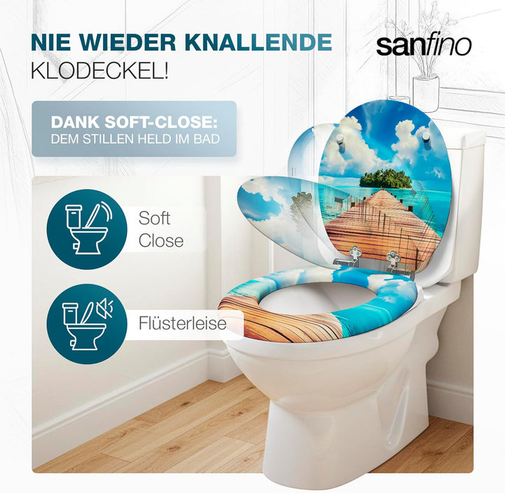 Premium WC Sitz mit Absenkautomatik – hochwertige Toilettendeckel aus Holz, viele bunte Motive, hohe