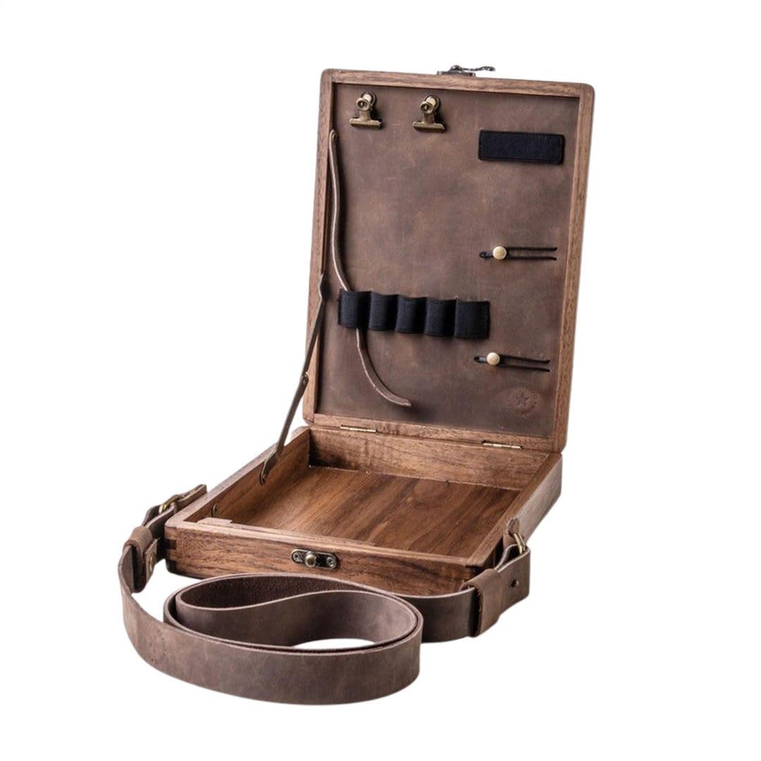 Writers Messenger Wood Box, A5 Artist Tool and Brush Storage Box, Walnut Wooden Shoulder Bag, Multip