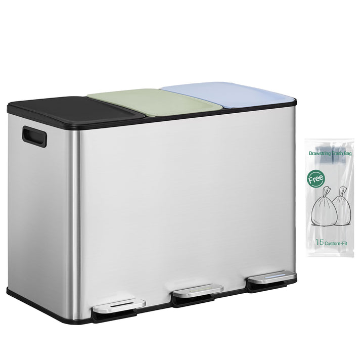 Hzuaneri Mülleimer Küche, 3 x 15 L, Mülltrennsystem 3 Fächer, Mülleimer mit Farbigem Soft-Close-Deck