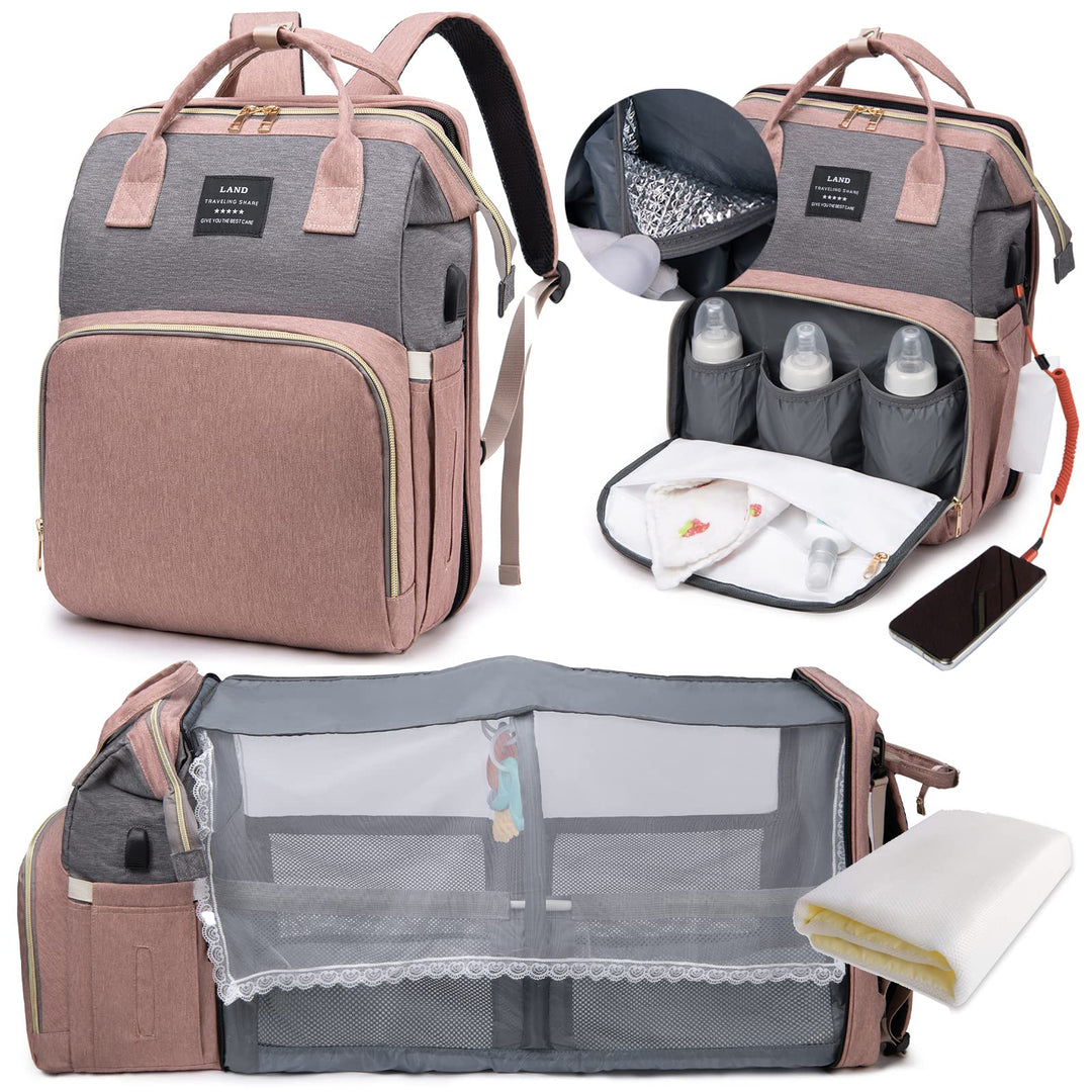 Wickelrucksack mit Babybett - Grosse Wickeltasche Rucksack mit Wickelauflage & Isoliertasche & Moski