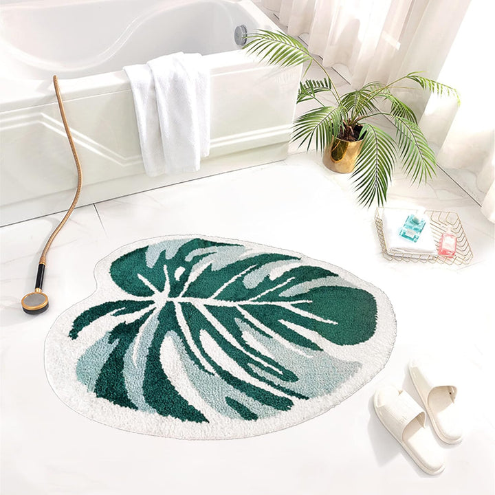 THRILRUG 110×144cm Badezimmerteppich Grün gross,badvorleger Monstera Blattfläche getuftete Teppiche,