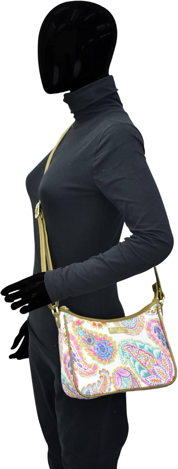 Anuschka East/West Hobo Bag - Wanderlust Kollektion - Nylonstoff mit Leder Trim und Kunstdruck Boho