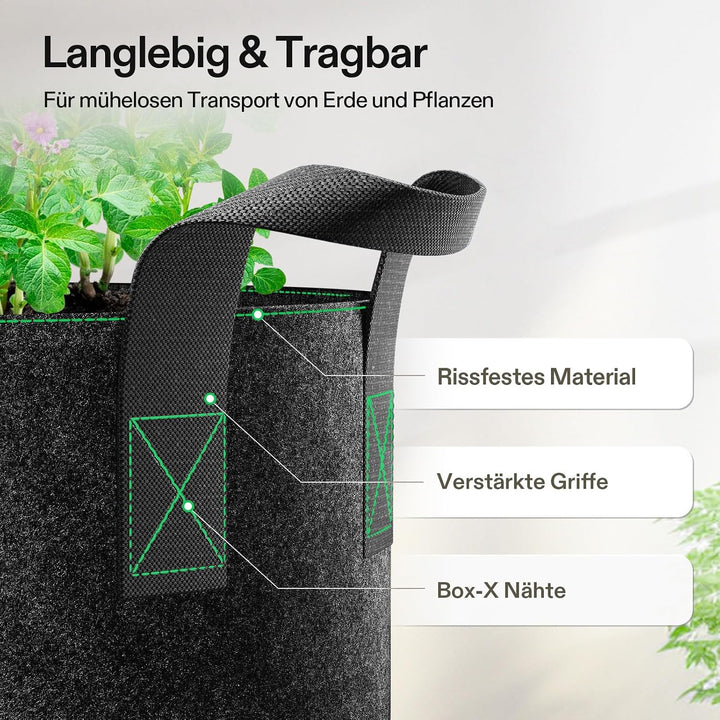 VIVOSUN 5 Stück 30 Gallonen Pflanzen Wachstum Taschen, Verdickte Vliesstoff Pflanzsack mit Starken G