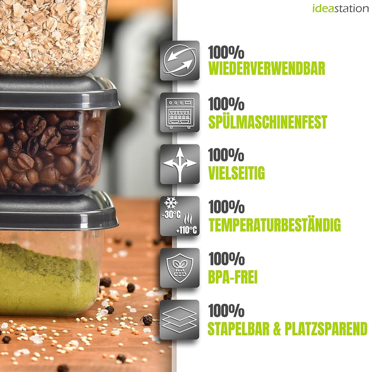 Gefrierdosen 250ml mit Deckel 12 Stück - anthrazit - stapelbare Dosen mit Deckel - kleine Frischhalt