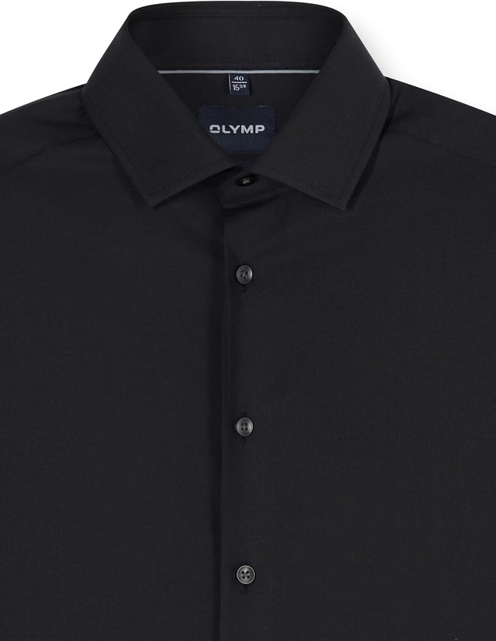 OLYMP Herren Oberhemd Langarm Luxor.24.Seven,Twill,modern fit,Global Kent 37 Schwarz 68, 37 Schwarz
