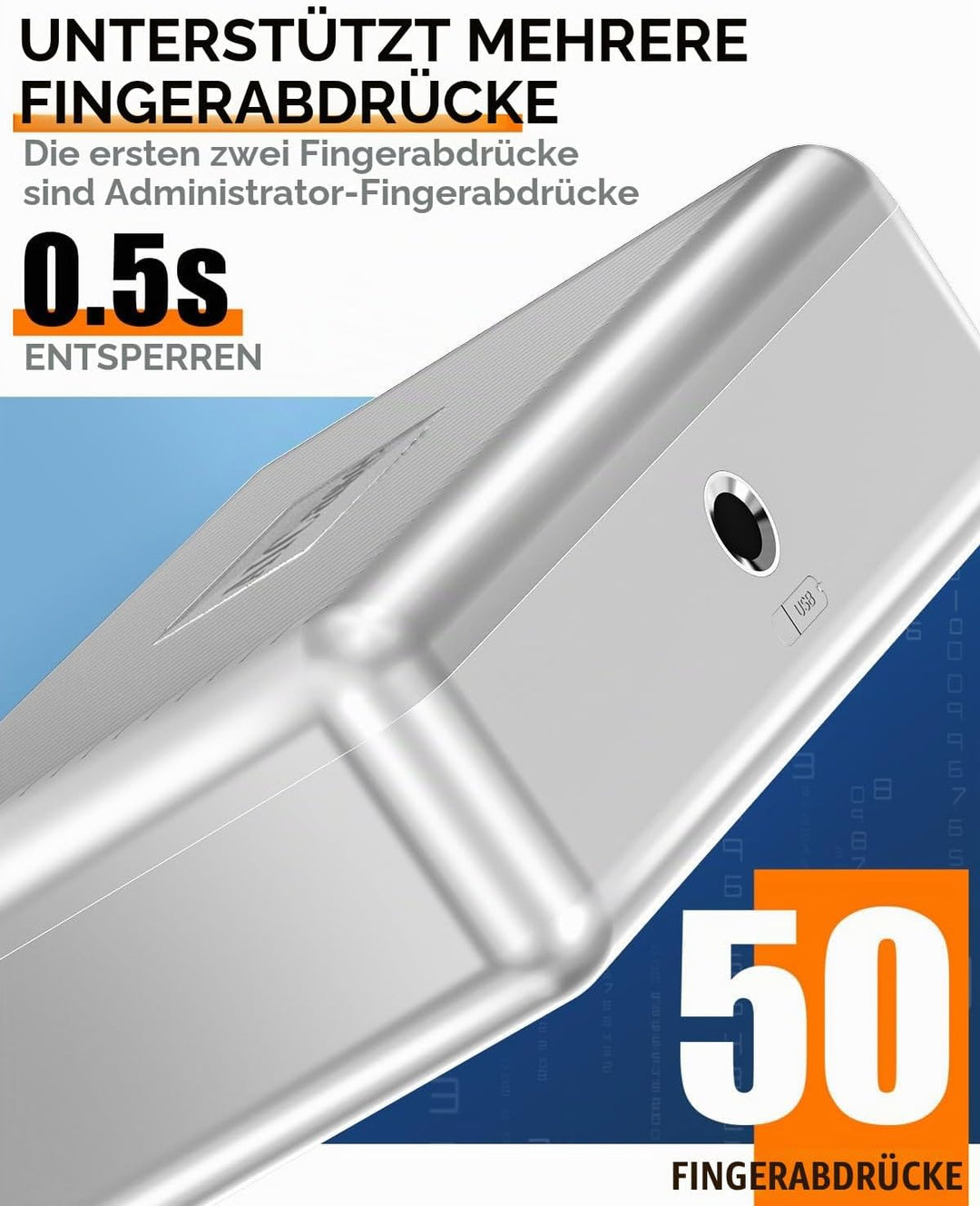 LOCK Biometrischer Tresor [Fingerabdruckerkennung] [Kompakt] Ideal für Scheckbücher, Geld, Schmuck,