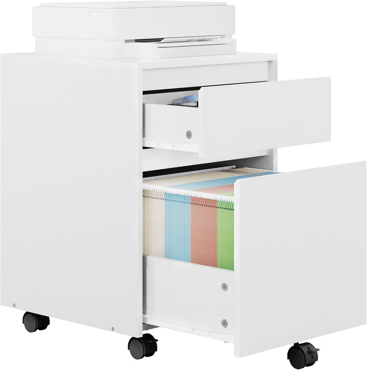WOLTU Rollcontainer, Aktenschrank mit 2 Schubladen, mobiler Büroschrank Weiss 40x56x40 cm, Weiss 40x