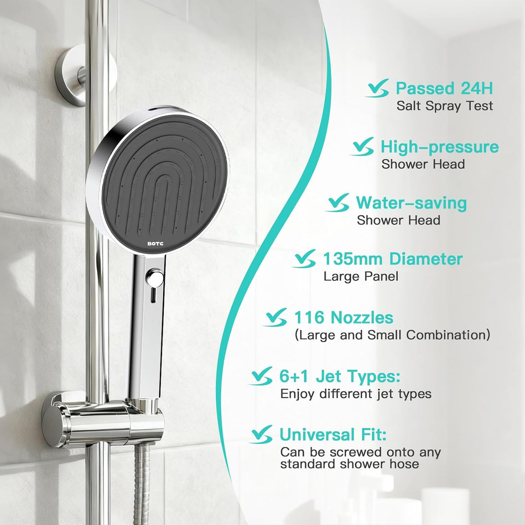 Wassersparend Duschkopf, Hochdruck-Duschbrause, 7 Strahlarten mit Sprühfunktion Oben, 135mm Gross Ha
