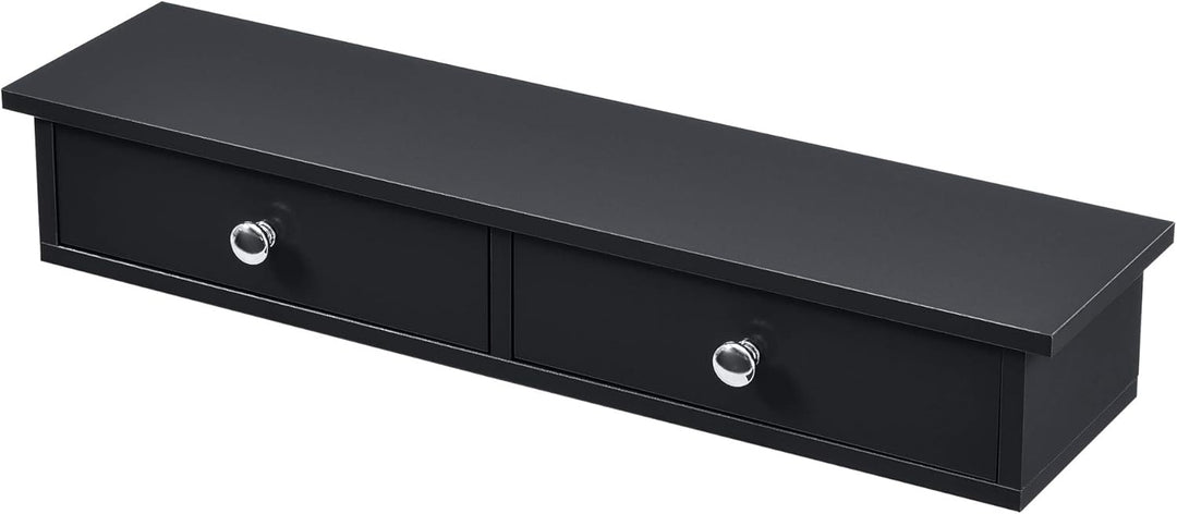 [en.casa] Wandregal mit 2 Schubladen Regal 10x60x15cm Ablage bis 15 kg Hängeregal MDF Schwarz, Schwa