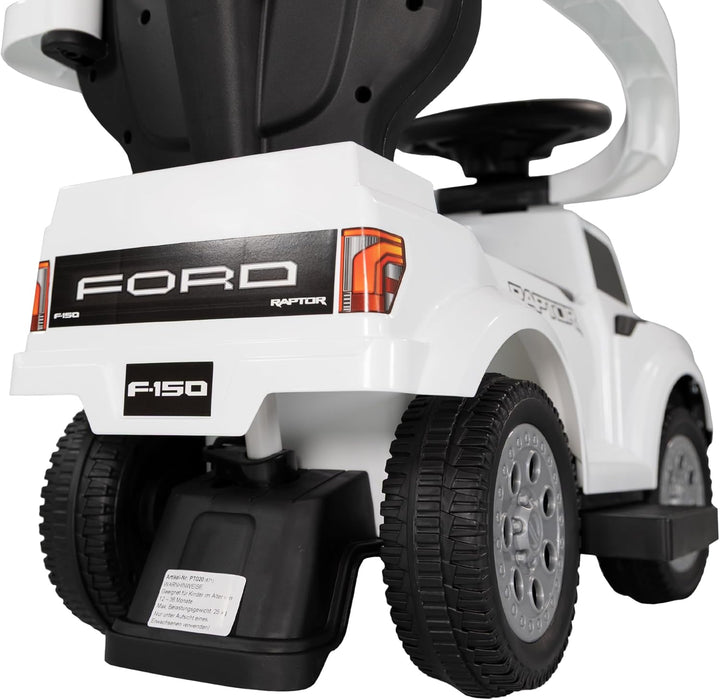 Lemodo Rutschauto Ford F-150 weiss mit Schiebestange, Kinderfahrzeug aus Kunststoff mit Sound-Lenkra