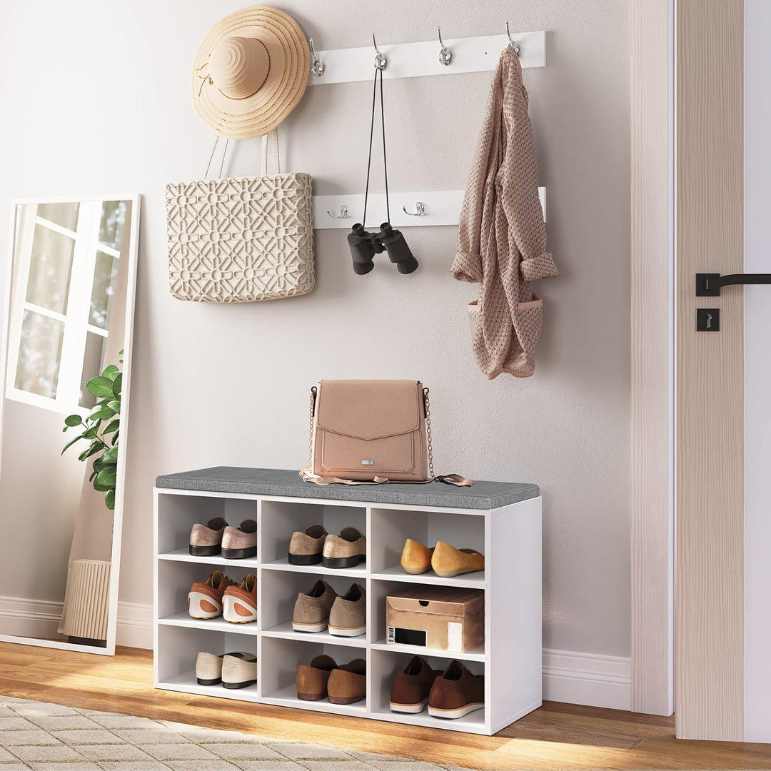 HOOBRO Garderobe Schuhregal Set, Schuhbank mit 9 F Cher, Schuhregal mit gepolsterter Sitzbank, Wandg