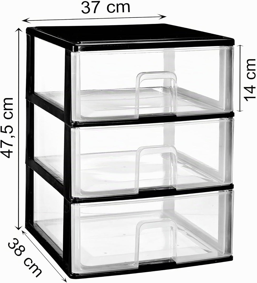 Hummelladen Schubladenbox mit 3 grossen Schubladen 38x37x47 cm - Weiss-transparent Kunststoff Drawer