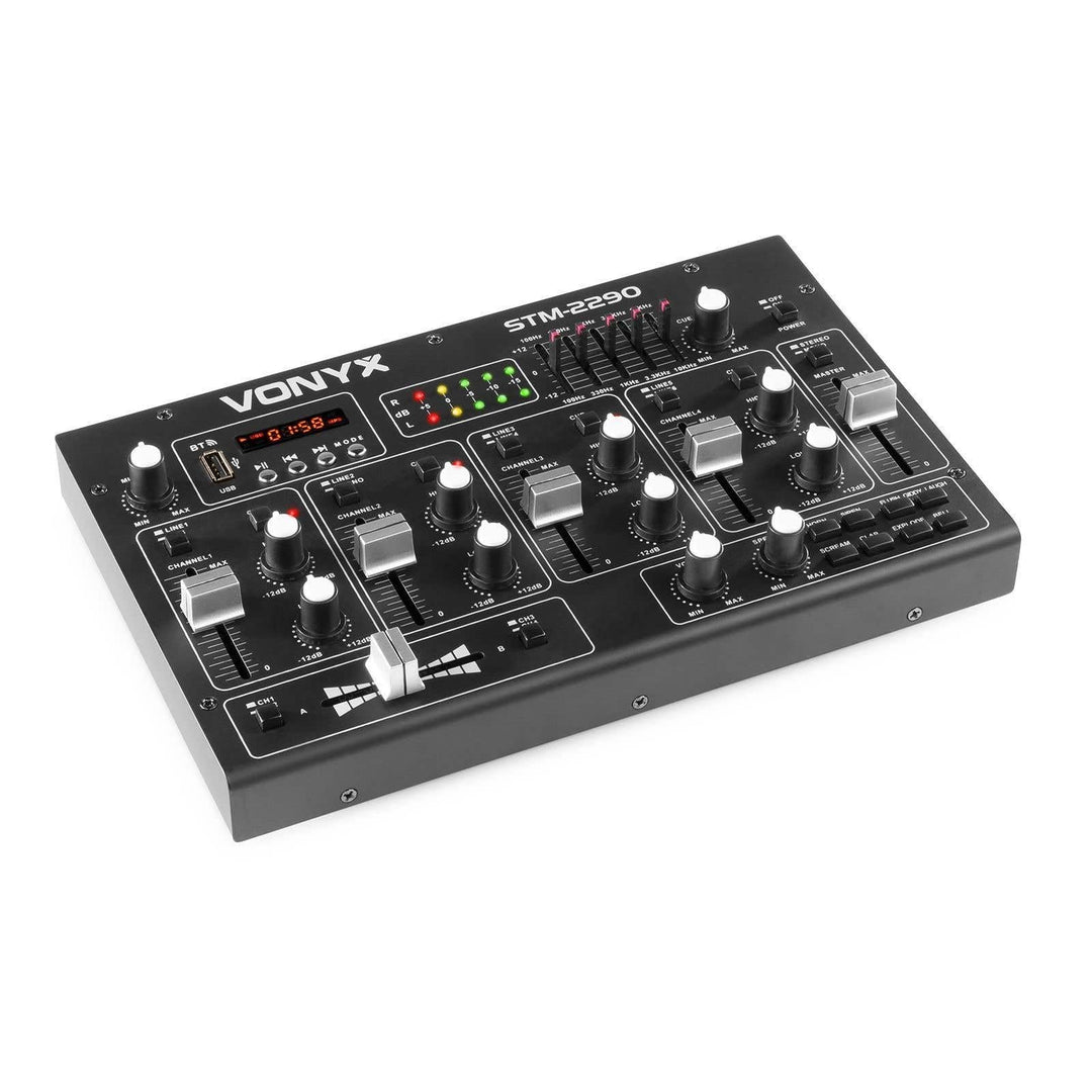 Vonyx STM2290 8-Kanal DJ Mischpult Bluetooth, DJ Mixer, Audio Mixer mit USB MP3 Player, Audio Mischp