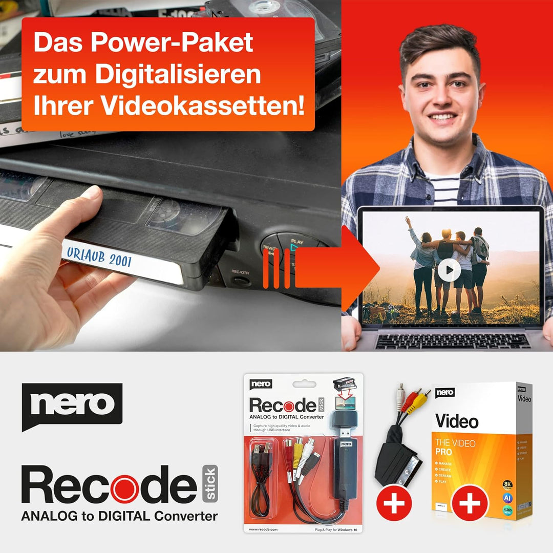 Nero VHS zu USB Video Grabber Recode Stick inkl. Videobearbeitungssoftware | Videoschnitt | Videokas