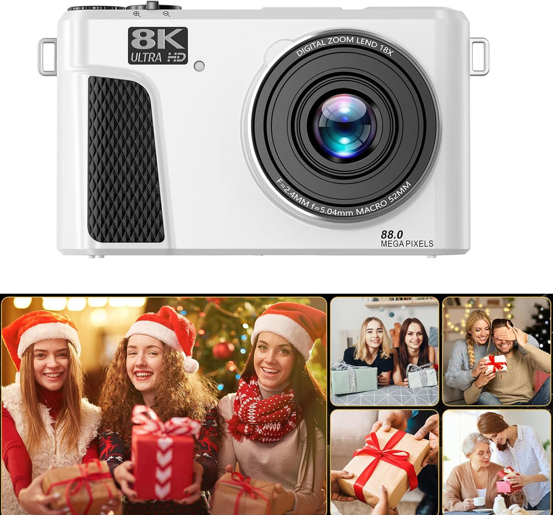 8K Digitalkamera für Fotografie, WiFi 88MP Vlogging -Kameras mit 3 "180 ° Flip -Bildschirm, Autofoku