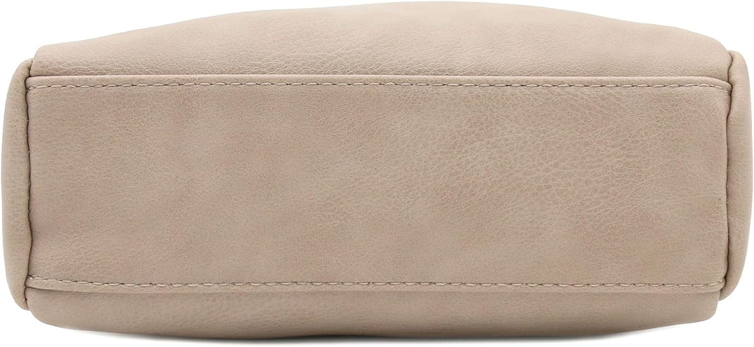 FashionPuzzle Kleine Umhängetasche mit 3 Reissverschlüssen Beige Ziegelstein, Beige Ziegelstein