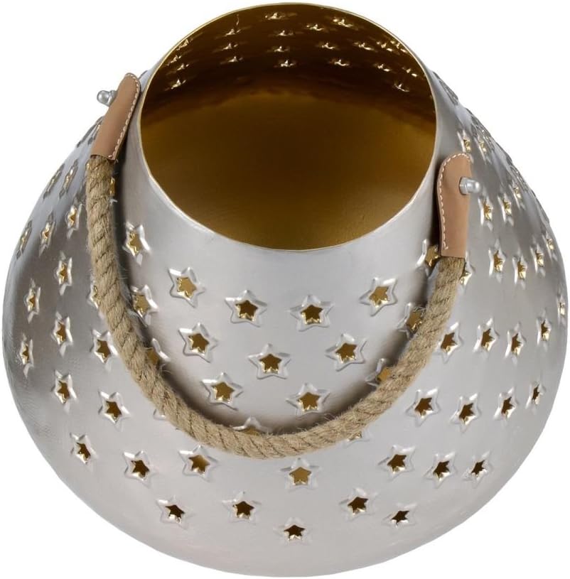 Locker Laterne Windlicht Metall Deko 27cm Silber Gold Sterne Henkel