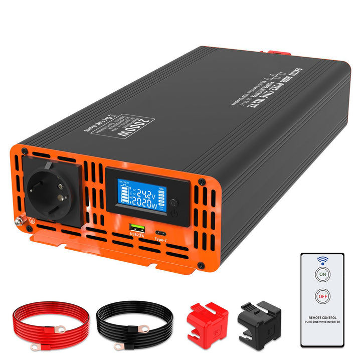 DATOUBOSS Wechselrichter Reiner Sinus 2000W/4000W Spannungswandler 24V 230V LCD-Display und 1x USB +