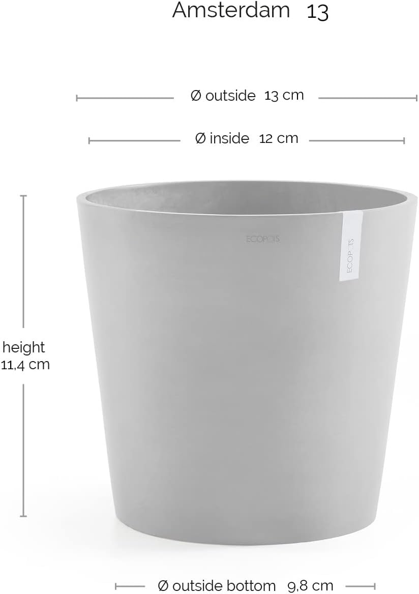Ecopots Blumentopf Amsterdam Hell Grau - Durchmesser Ø 13 cm rund klein - Pflanzentopf aus Recycling