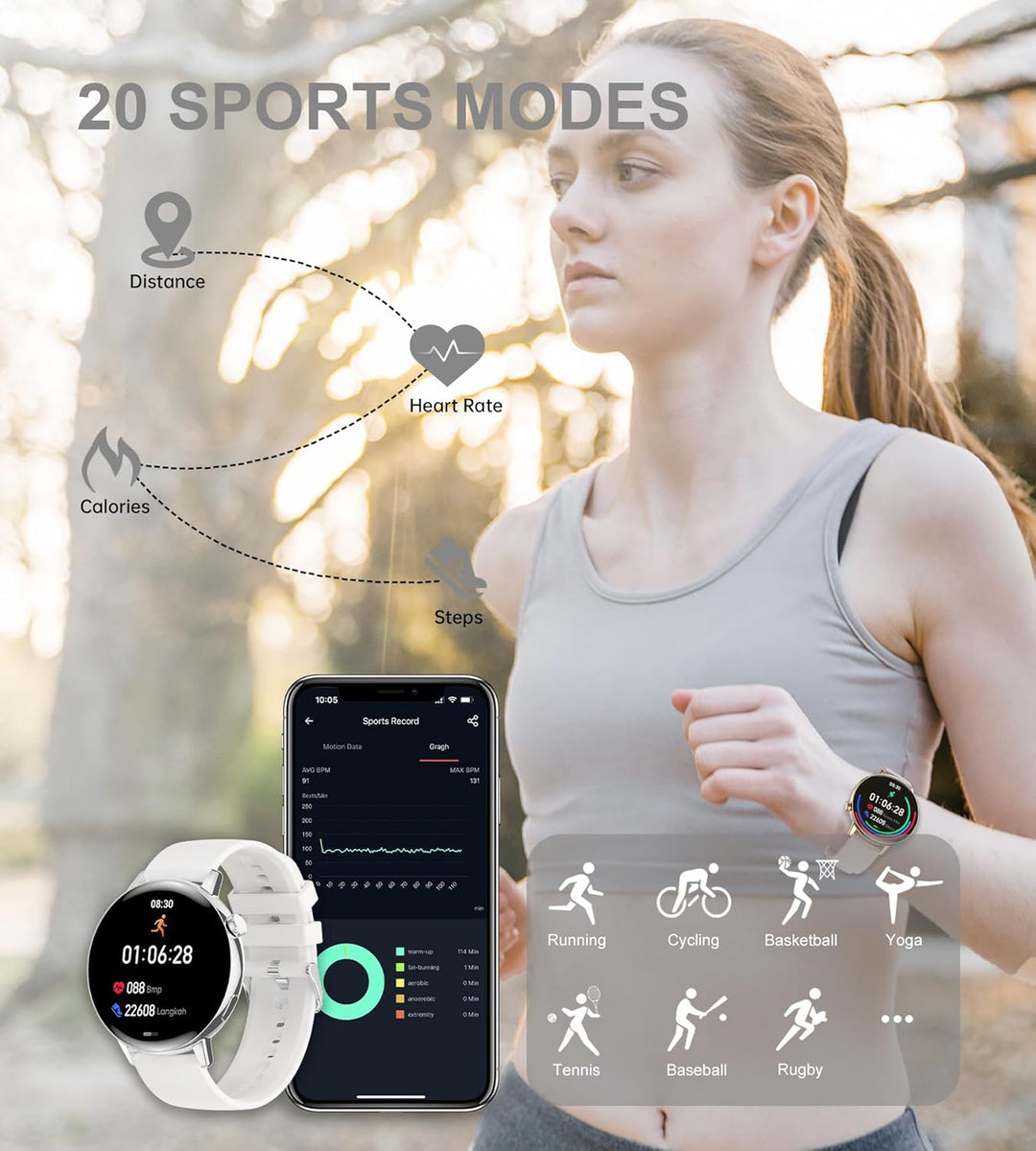 Iaret Smartwatch Damen Runden mit Telefonfunktion,1,32 Zoll HD Touchscreen Fitnessuhr mit Touchscree
