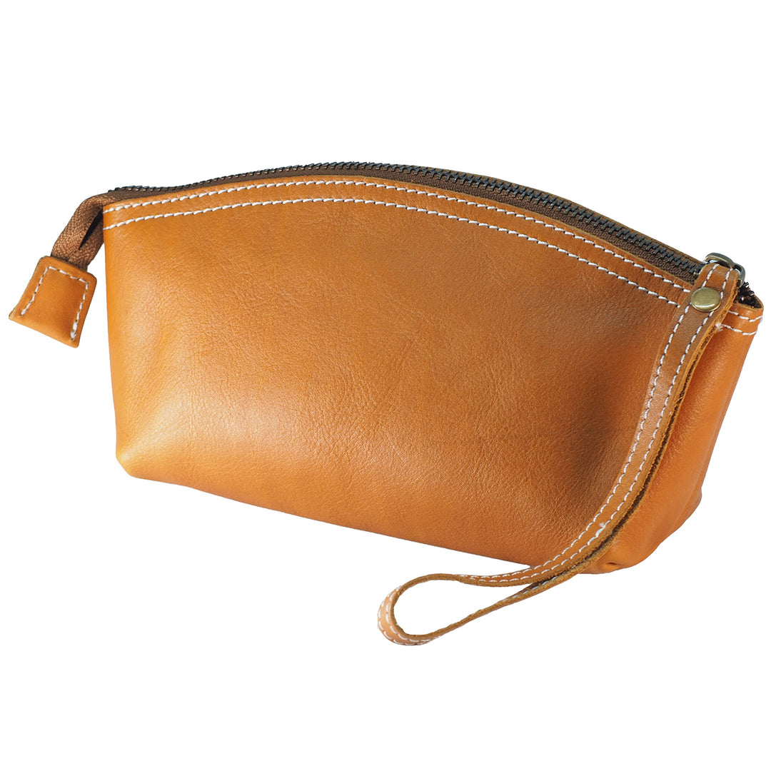 BAWAKO Premium Kosmetiktasche Schminktasche aus hochwertige Echtleder, Schickes Federmäppchen Kleine