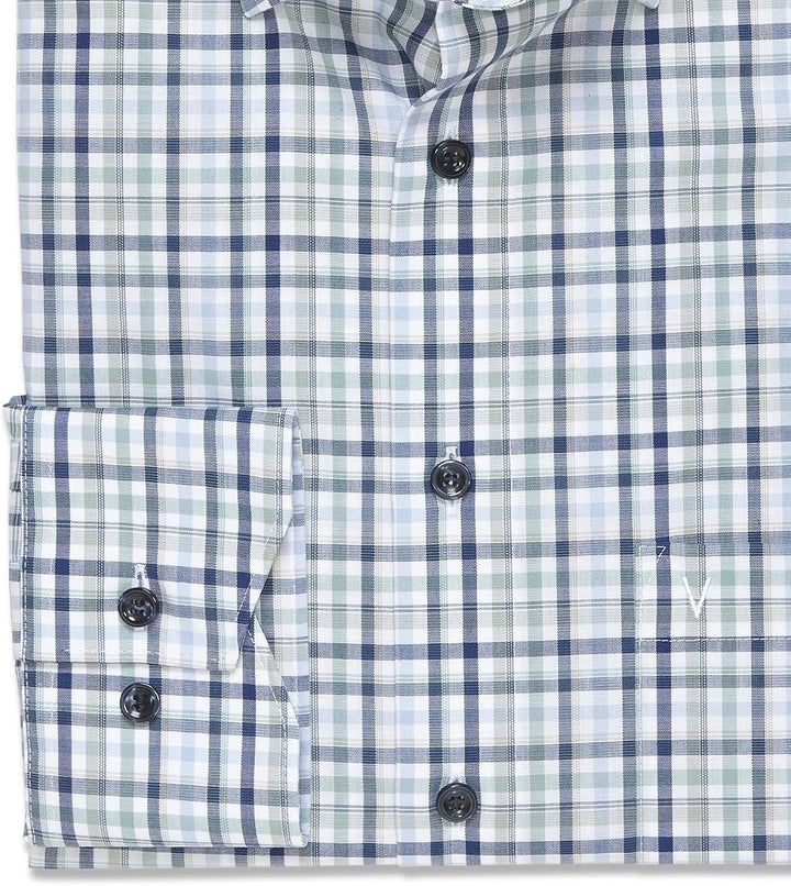 Marvelis Herren Businesshemd Langarm 708214,Kariert,Comfort fit,Button-Down-Kragen 41 Grün 45, 41 Gr