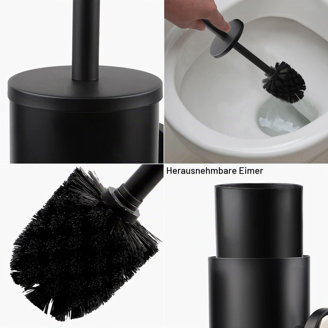 EXLECO Edelstahl Toilettenbürste WC Bürste mit Ersatzbürste Wasserauffangbehälter Klobürste und Behä