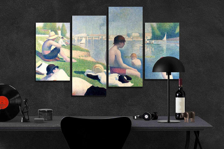 Bathers at Asniers by Georges Seurat Leinwandbild, gerahmt, 89 x 56 cm, 4-teilig 89cm x 56cm (35 x 2