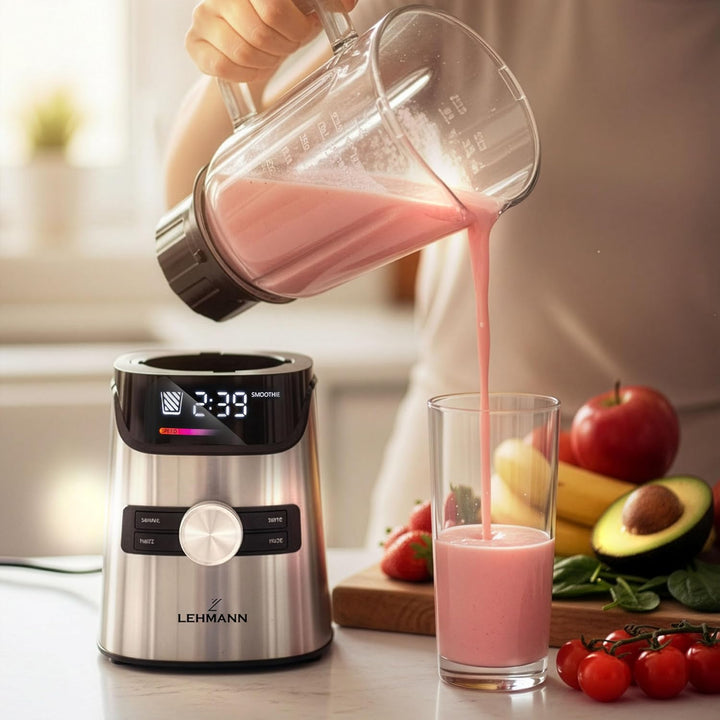 LEHMANN Standmixer mit Glasbehälter 1,7 L & Mix-und-go-Behälter, 10 Geschwindigkeiten, Puls & 3 Prog