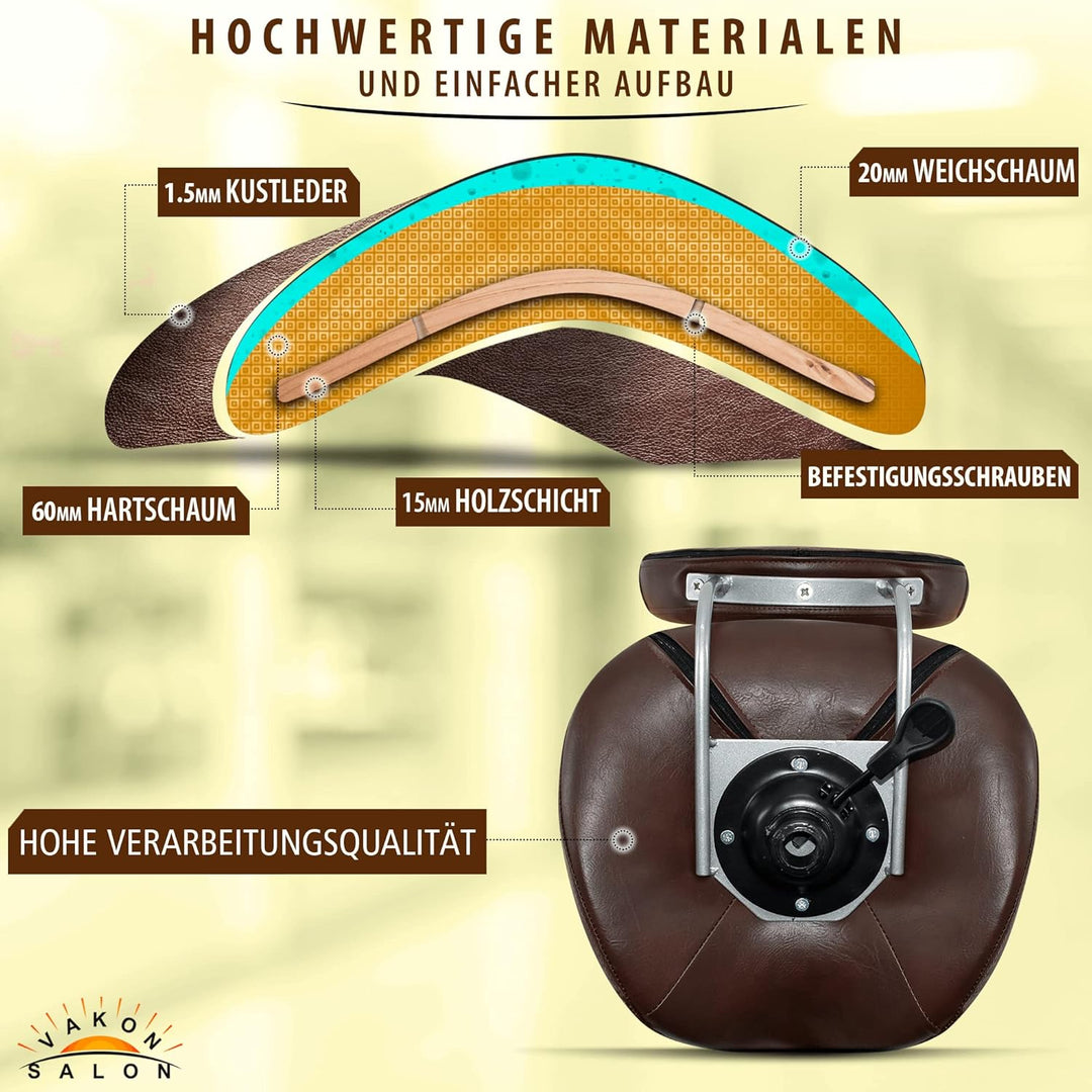 Premium Sattelhocker braun mit Bremse und Lehne, Sattelstuhl für Rückenentlastung, Rollhocker höhenv
