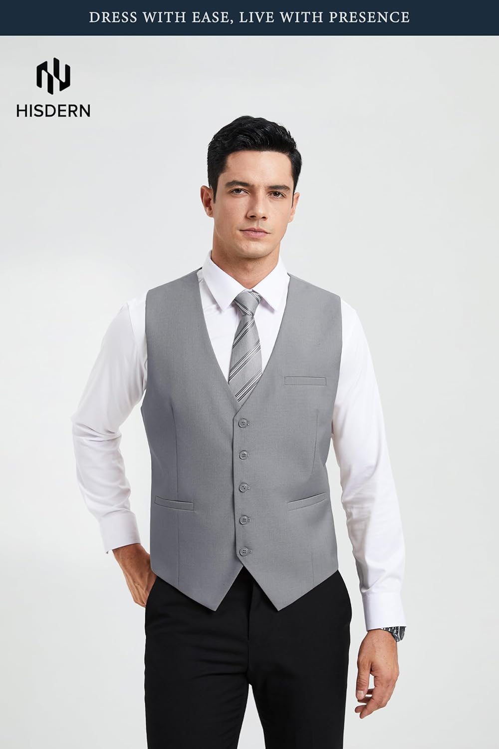 HISDERN Herren Formale Hochzeit Party Weste Baumwolle Einfarbig Weste XS Hellgrau, XS Hellgrau