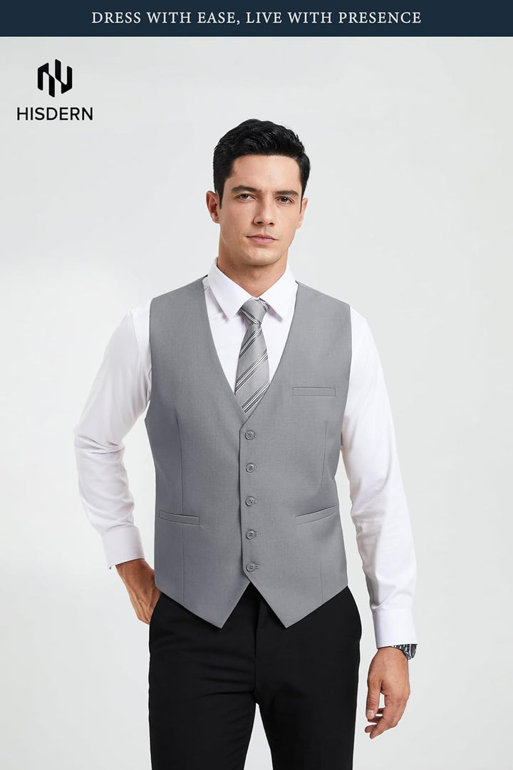 HISDERN Herren Formale Hochzeit Party Weste Baumwolle Einfarbig Weste XS Hellgrau, XS Hellgrau