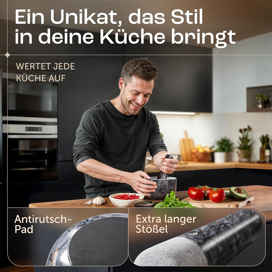 madeco - Edler Marmor Mörser mit Stössel Ø 14 cm - Perfekt geeignet für Gewürze, Kräuter & Nüsse - S