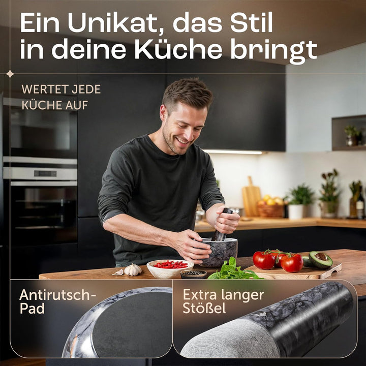 madeco - Edler Marmor Mörser mit Stössel Ø 14 cm - Perfekt geeignet für Gewürze, Kräuter & Nüsse - S