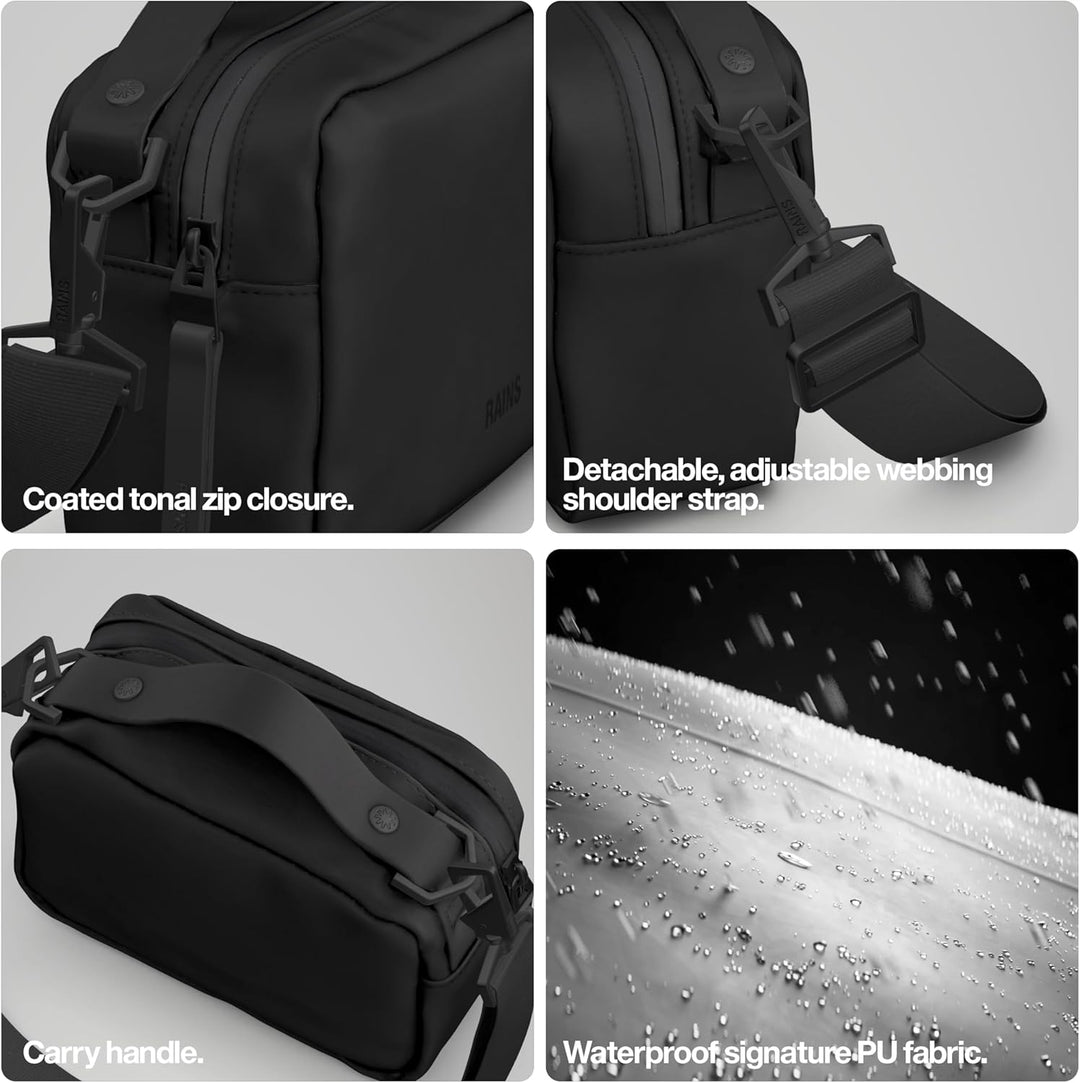 RAINS Unisex Waterproof Crossbody Bag, Sling Bag, Fanny Bag - Versatile Black Box Bag for Women & Me