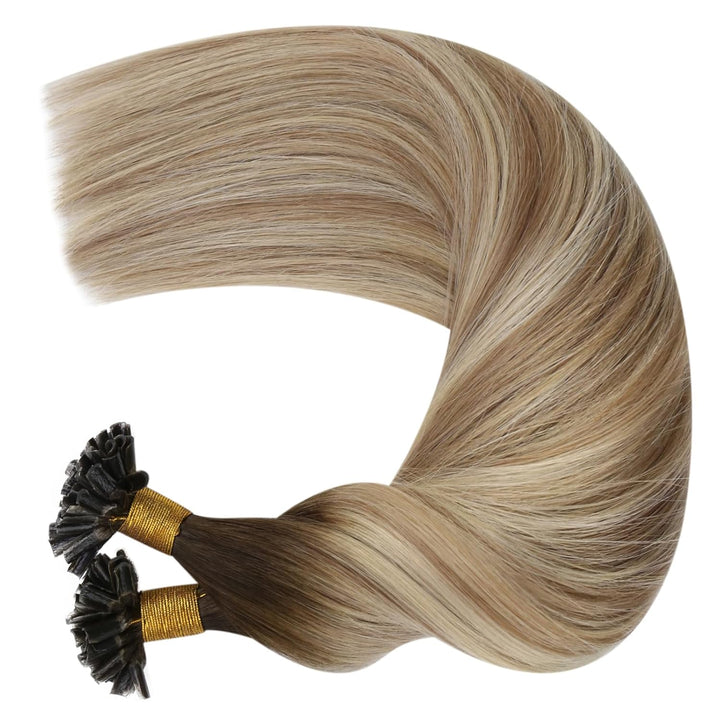 Moresoo Remy Echthaar Extensions Bondings Hot Fusion 45cm Haarverlängerung Echthaar Bondings Dunkelb