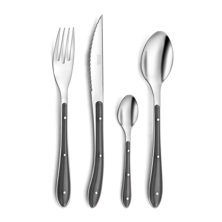 Amefa S24 PP Bistro Besteck, 24 Teile, Edelstahl, 1,5 mm dick, Grau/Schwarz, 9 x 9 x 24 cm, Schwarz