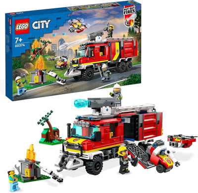 LEGO 60374 City Einsatzleitwagen der Feuerwehr, modernes Feuerwehrauto-Spielzeug mit Löschdrohnen &