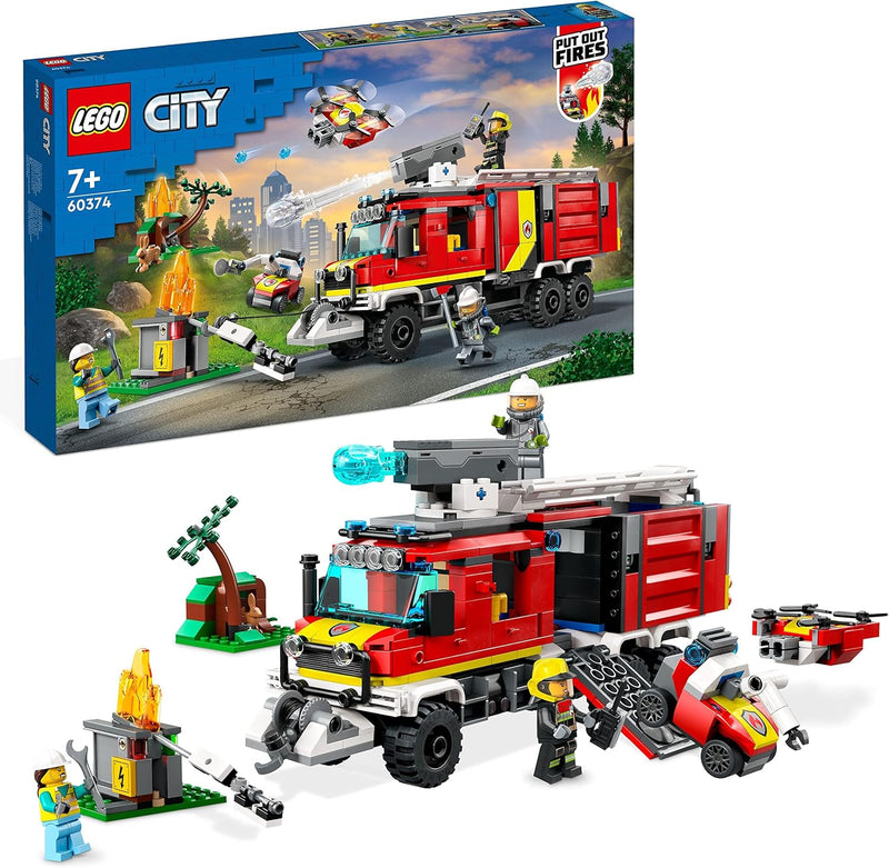 LEGO 60374 City Einsatzleitwagen der Feuerwehr, modernes Feuerwehrauto-Spielzeug mit Löschdrohnen, m