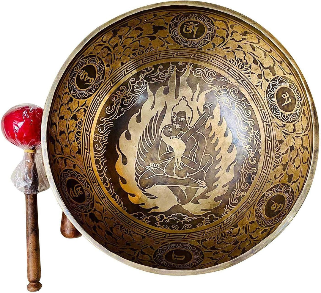 Singing Bowl Nepal 30,5 cm D Note Master Healing Mantra geschnitzte Klangschale, Meditationsschale,