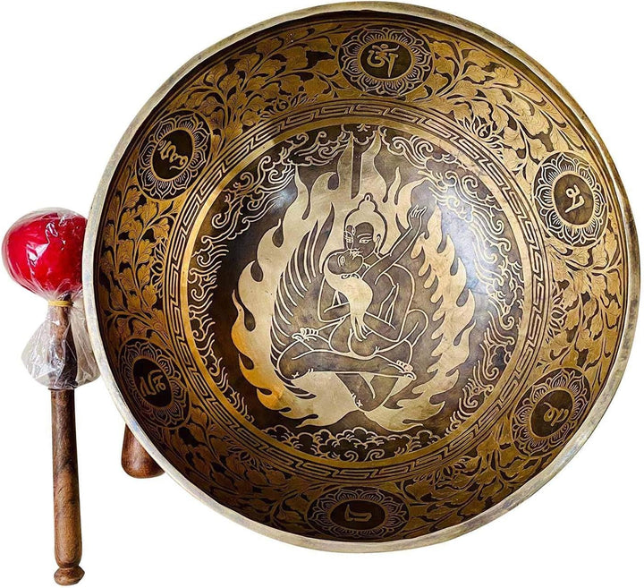 Singing Bowl Nepal 30,5 cm D Note Master Healing Mantra geschnitzte Klangschale, Meditationsschale,